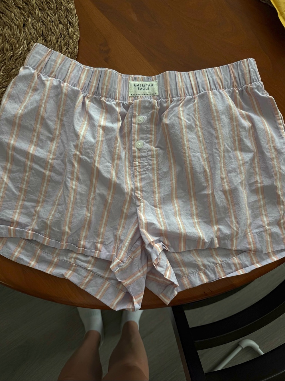 American Eagle Outfitters Lavender and Peach Striped Cotton Lounge Shorts